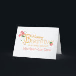 Mother-in-Law Birthday with Clematis Flowers Card<br><div class="desc">An elegant, minimalist birthday card for your Mother-in-Law with gold-effect lettering and pinkish-red Clematis flowers and their long, rambling stems and leaves. The front cover greeting is, 'Happy Birthday to a very special Mother-in-Law' in gold-effect lettering with an outsize letter 'B' entwined with a cluster of Clematis flowers and its...</div>