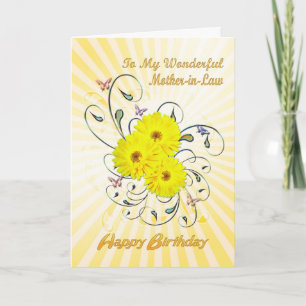 Mother-in-Law, birthday with yellow flowers Card