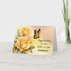 Mother in Law Birthday Yellow Roses Butterfly Card