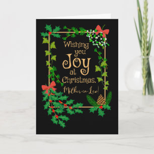 Mother-in-Law Christmas Joy Holly and Mistletoe Card
