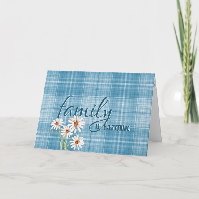 Mother-in-law daisy on aqua plaid birthday card (Front)