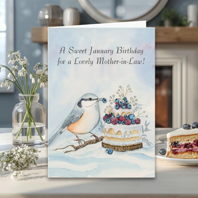 Mother-in-Law Happy January Birthday Nuthatch  Card (Creator Uploaded)