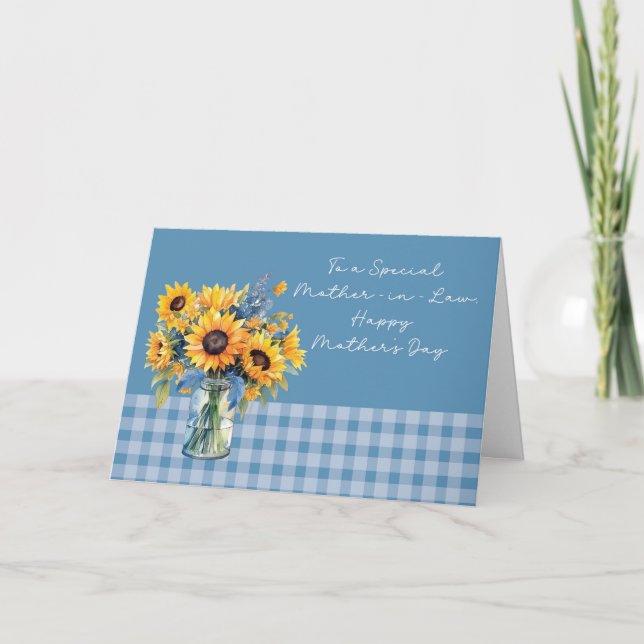 Mother in Law Mother's Day Sunflowers in Mason Jar Card (Front)