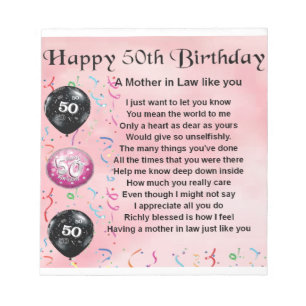 Mother in Law Poem - 50th Birthday Notepad