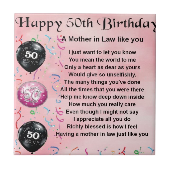 Mother in Law Poem  -  50th Birthday Tile (Front)