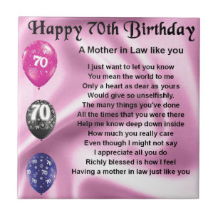 Mother in Law Poem - 70th Birthday Ceramic Tile