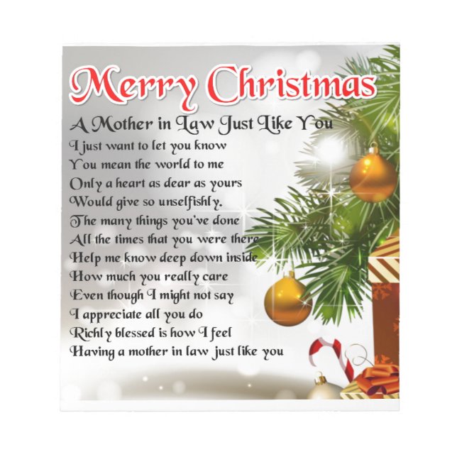 Mother in Law Poem - Christmas design Notepad (Front)