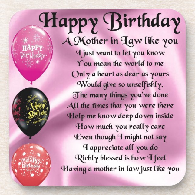 Mother in Law Poem  -  Happy Birthday Coaster (Front)
