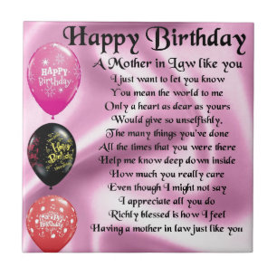 Mother in Law Poem - Happy Birthday Tile