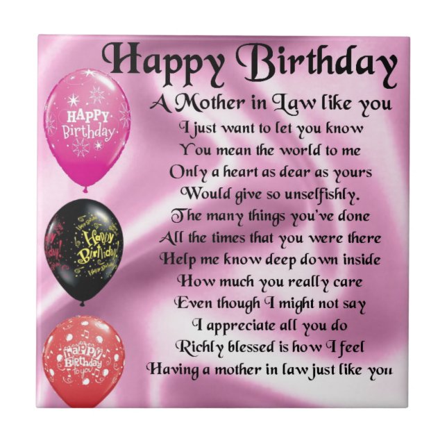 Mother in Law Poem  -  Happy Birthday Tile (Front)