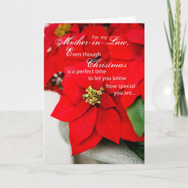 Mother-in-Law Poinsettia Seasons Greetings Holiday Card (Front)