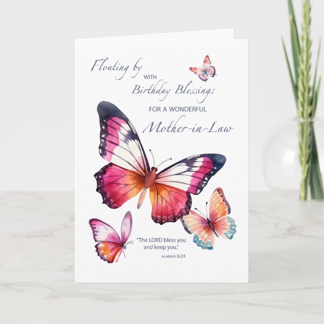 Mother in Law Religious Birthday with Butterflies Card (Front)