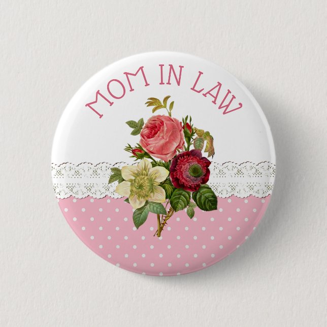Mother in Law Rose Bouquet Wedding Button (Front)