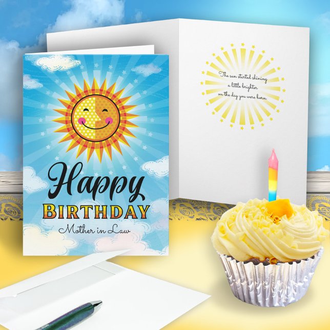 Mother in Law Yellow Orange Cute Sun  Birthday Card (Creator Uploaded)