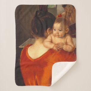 Mother in Red with Child Sherpa Blanket