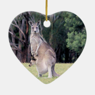 Mother Kangaroo with Baby Joey in Her Pouch Ceramic Ornament