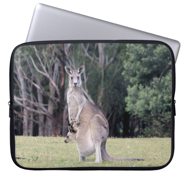 Mother Kangaroo with Baby Joey in Her Pouch Laptop Sleeve (Front)