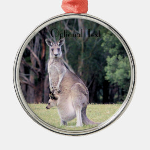 Mother Kangaroo with Baby Joey in Her Pouch Metal Ornament