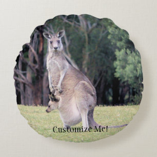 Mother Kangaroo with Baby Joey in Her Pouch Round Cushion
