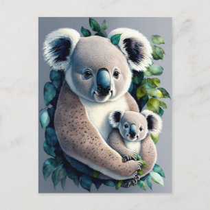 Mother Koala Bear and a baby, watercolor Postcard