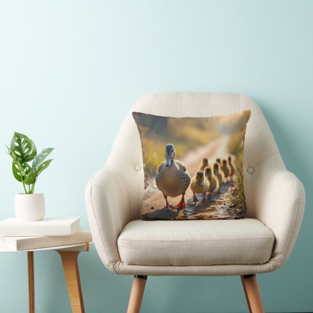 Mother Mallard Duck With Ducklings Cushion (Chair)