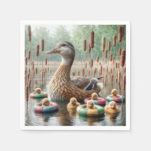 Mother Mallard Duck With Ducklings Napkin