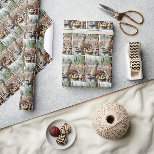 Mother Mallard Duck With Ducklings Wrapping Paper (Crafts)