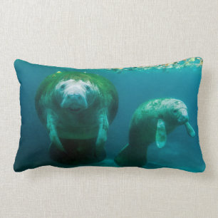 Mother manatee with her calf in Crystal River Lumbar Cushion