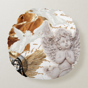 Mother Mary Angel Themed Peaceful And Luxurious Round Cushion
