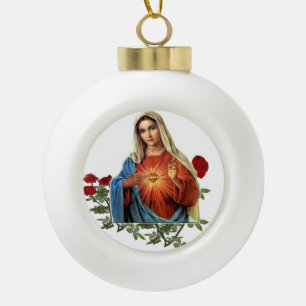Mother MAry Ceramic Ball Christmas Ornament