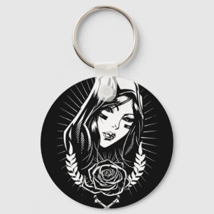 Mother Mary Chicano Art Key Ring