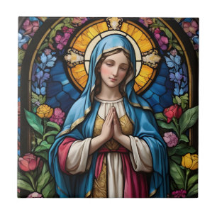 Mother Mary Colourful Stained Glass Virgin Mary Ceramic Tile