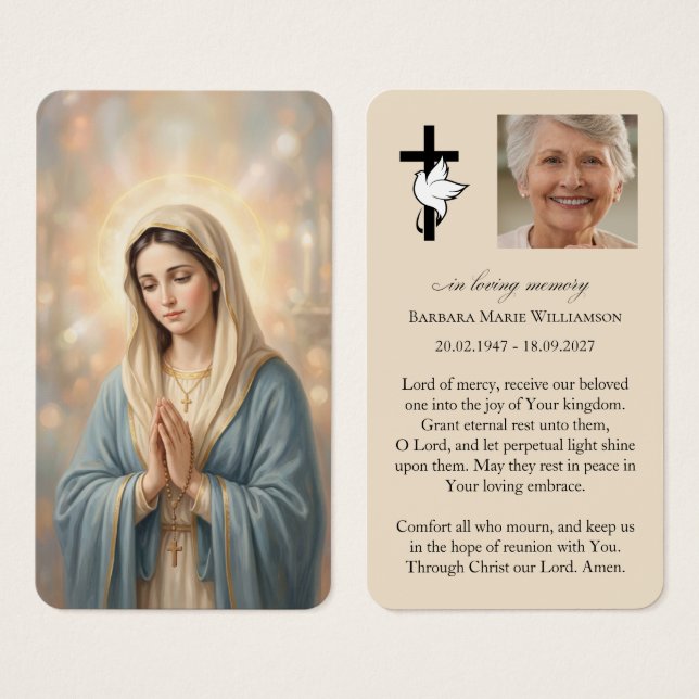 Mother Mary custom Funeral Prayer Card (Front & Back)