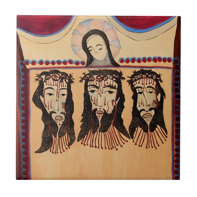 Mother Mary Jesus Christ Thorn Crown art Painting  Ceramic Tile (Front)