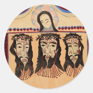 Mother Mary Jesus Christ Thorn Crown art Painting Classic Round Sticker