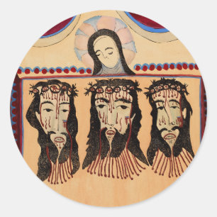 Mother Mary Jesus Christ Thorn Crown art Painting Classic Round Sticker