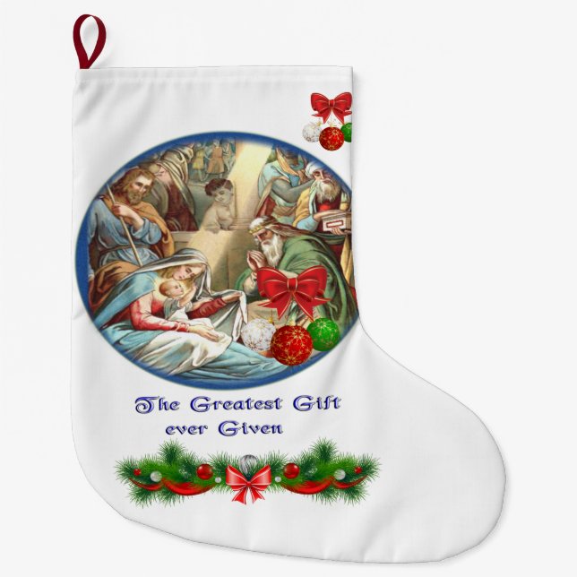 Mother Mary Large Christmas Stocking (Front)