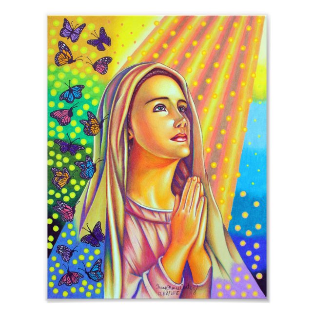 Mother Mary Praying With Light From Above Photo Print (Front)