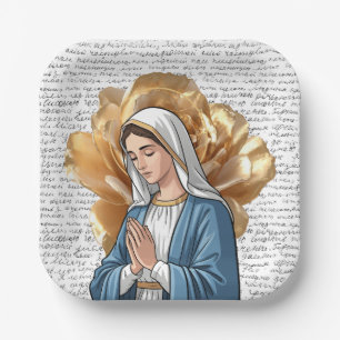 Mother Mary Religious Catholic Christian Baptism Paper Plate