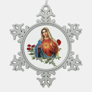 Mother MAry Snowflake Pewter Christmas Ornament