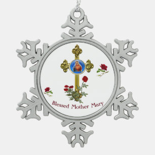 Mother MAry Snowflake Pewter Christmas Ornament