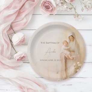 Mother Mary with Baby baptism Paper Plate
