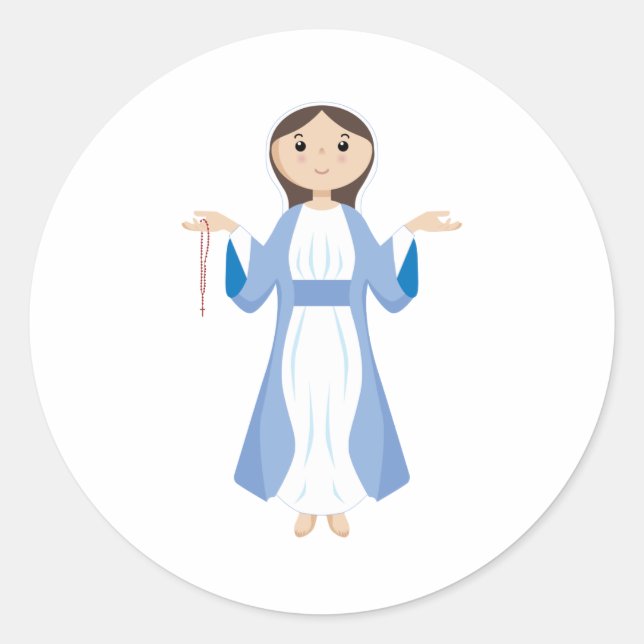 Mother Mary with Rosary Classic Round Sticker (Front)