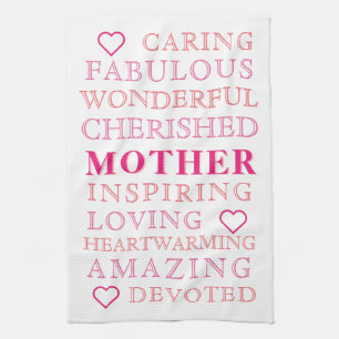 Mother Modern Typography Pink Heart Tea Towel