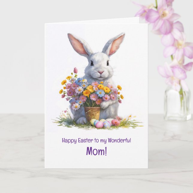 Mother Mom Happy Easter with Cute Bunny  Card (Orchid)