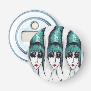 Mother Monster Teal Beehive Sunglasses Drawing Art Bottle Opener