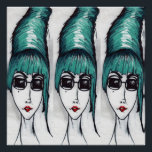 Mother Monster Teal Beehive Sunglasses Pop Art Poster<br><div class="desc">This is an original art caricature inspired by a photograph of my favourite pop diva. She sports a marvellous teal coloured beehive, sunglasses with square shaped lenses and ruby red lipstick. Original piece was done with marker and colour pencil on drawing paper. Check out my store for matching home decor!...</div>