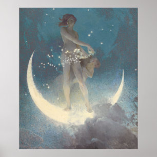 Mother Moon vintage art Poster
