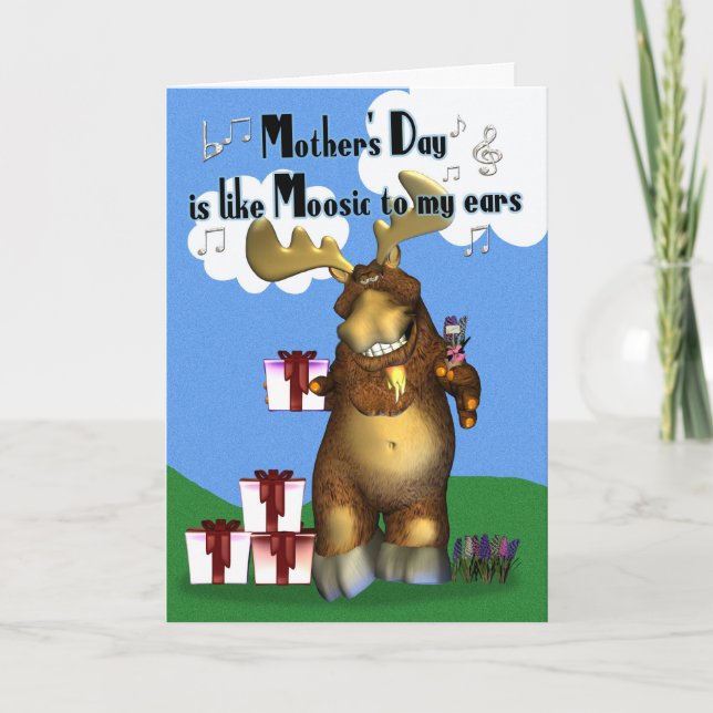 Mother, Mother's Day Moose with gifts Card (Front)