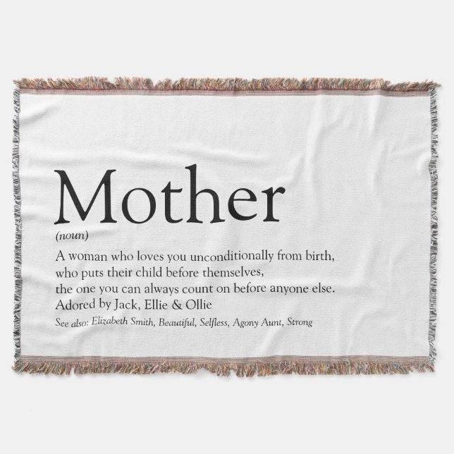 Mother Mum Definition Black and White Throw Blanke Blanket (Front)